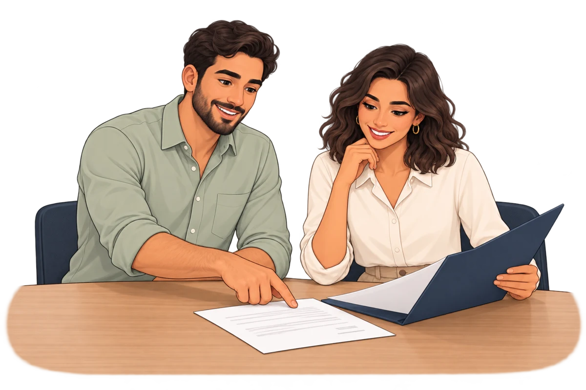 Personagens ilustrativos do Pipecom analisam um documento antes de uma decisão